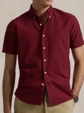 Ralph Lauren Slim Fit Cotton Burgundy Short-Sleeve Oxford Shirt Size M NWT